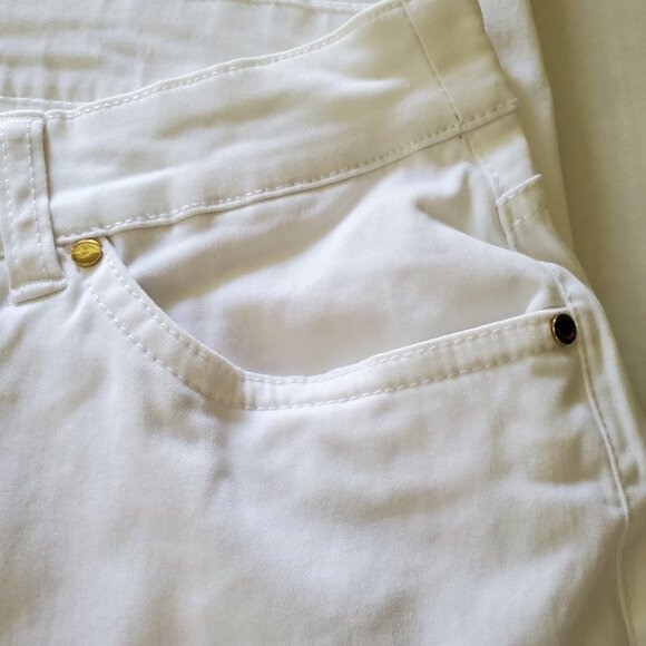 Cynthia Rowley Ankle Cropped White Pants Cotton Tencel Blend with Gold Hardware - Picture 6 of 11